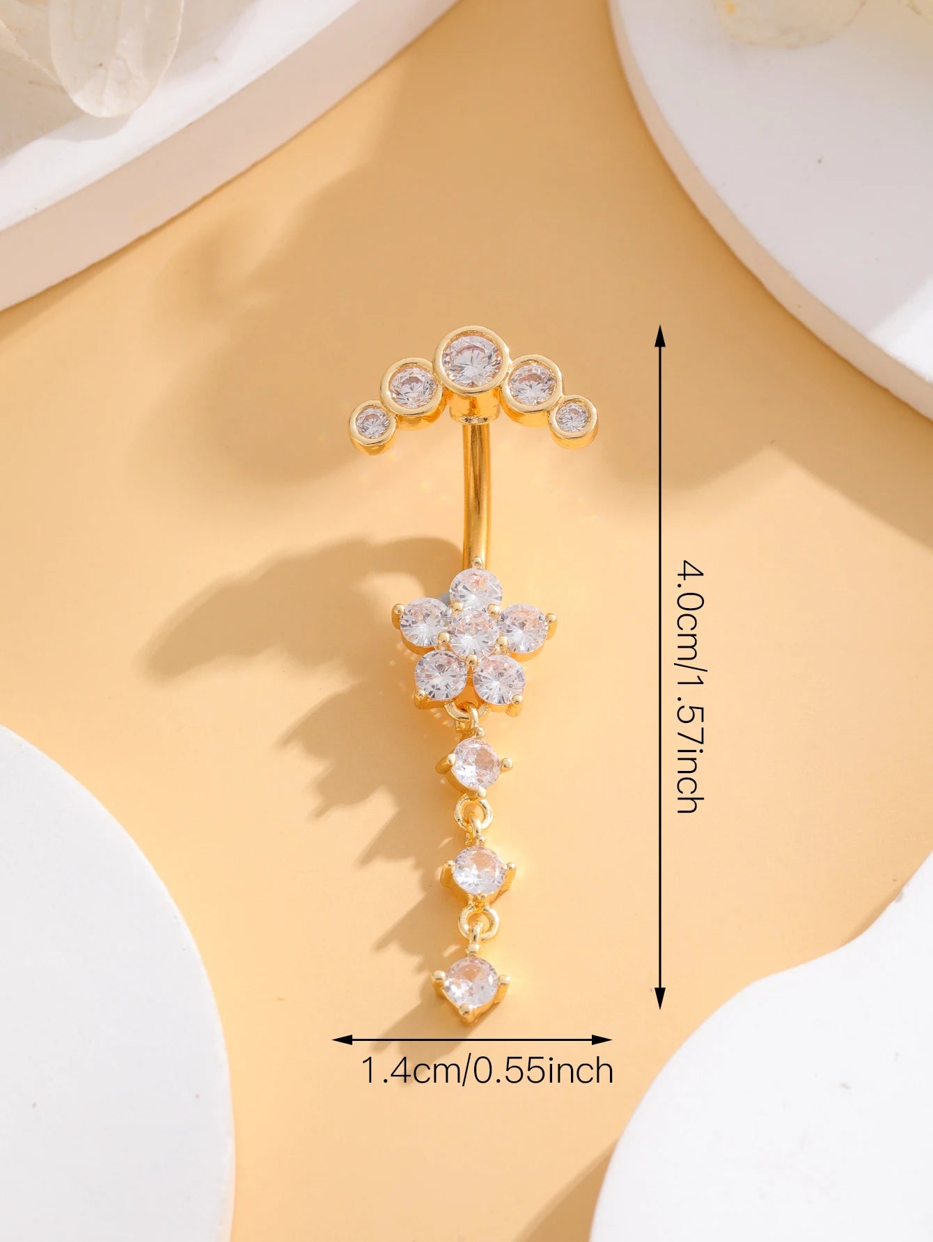 Belly Button Ring Long Dangled Flower CZ Crystal Navel Belly Piercing Rings for Women