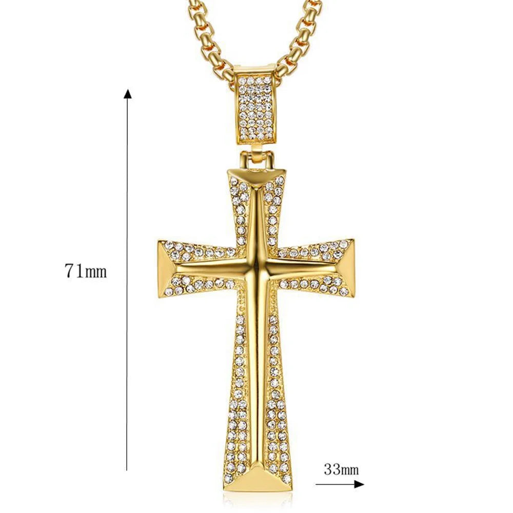 Iced Out Bling Cross Necklace 
For Men Gold Color