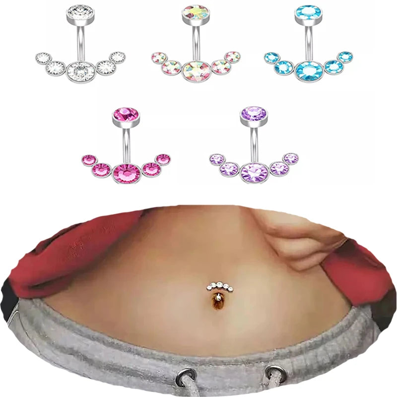 -14G Dangle Belly Button Rings For Women Girls 316L Surgical Steel Curved Navel Barbell Crystals Zircon Body Jewelry Piercing