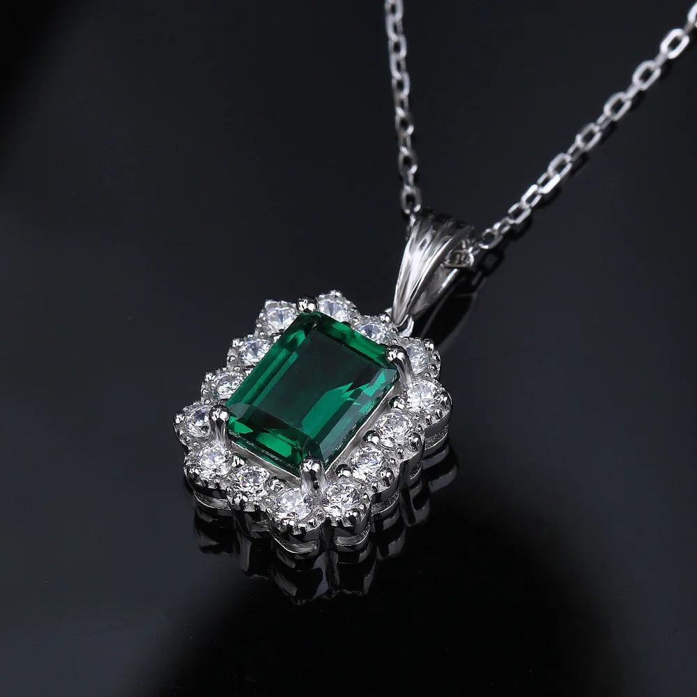 NECKLACE-18K White Gold 6x8 1.6ct  Lab Emerald Necklace Emerald Cut Green Gemstone Necklace