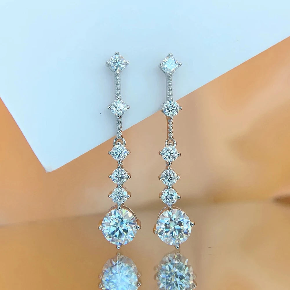 OPHELIA EARRING
3cttw D Color Moissanite Dangle Earrings For Women 
925 Sterling Silver Original Long Tassel Ear Drops