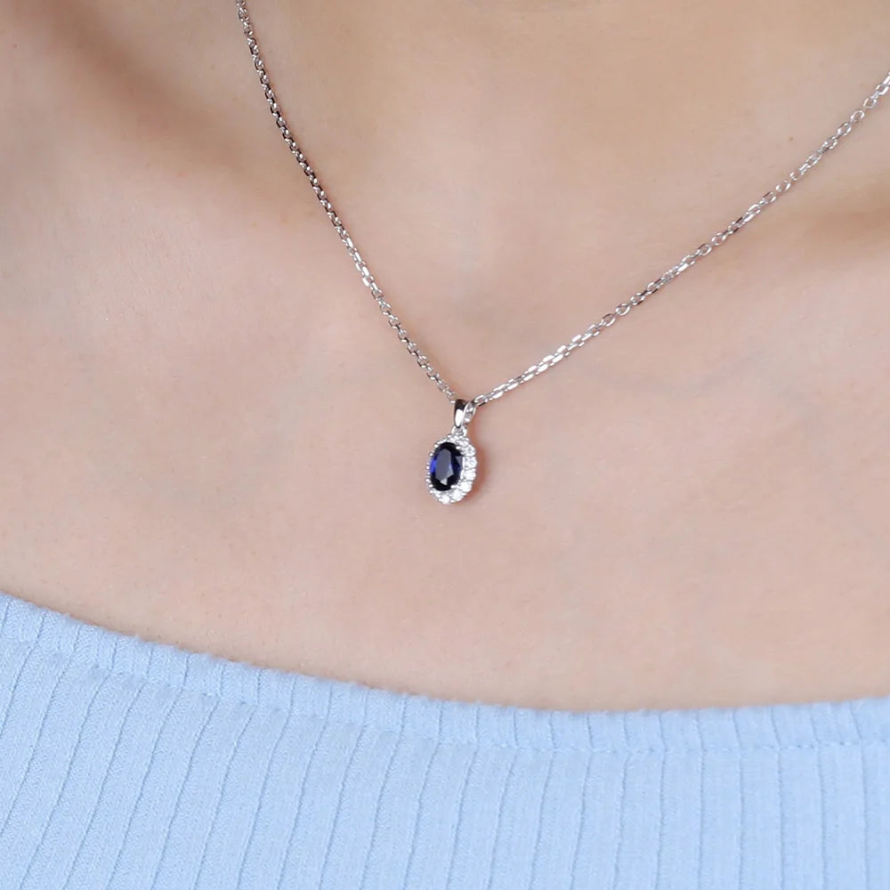 Avery NECKLACE 
-18K White Gold 5x7mm 1.0ct Oval cutter Cut Lab sapphire Royal blue Gemstone