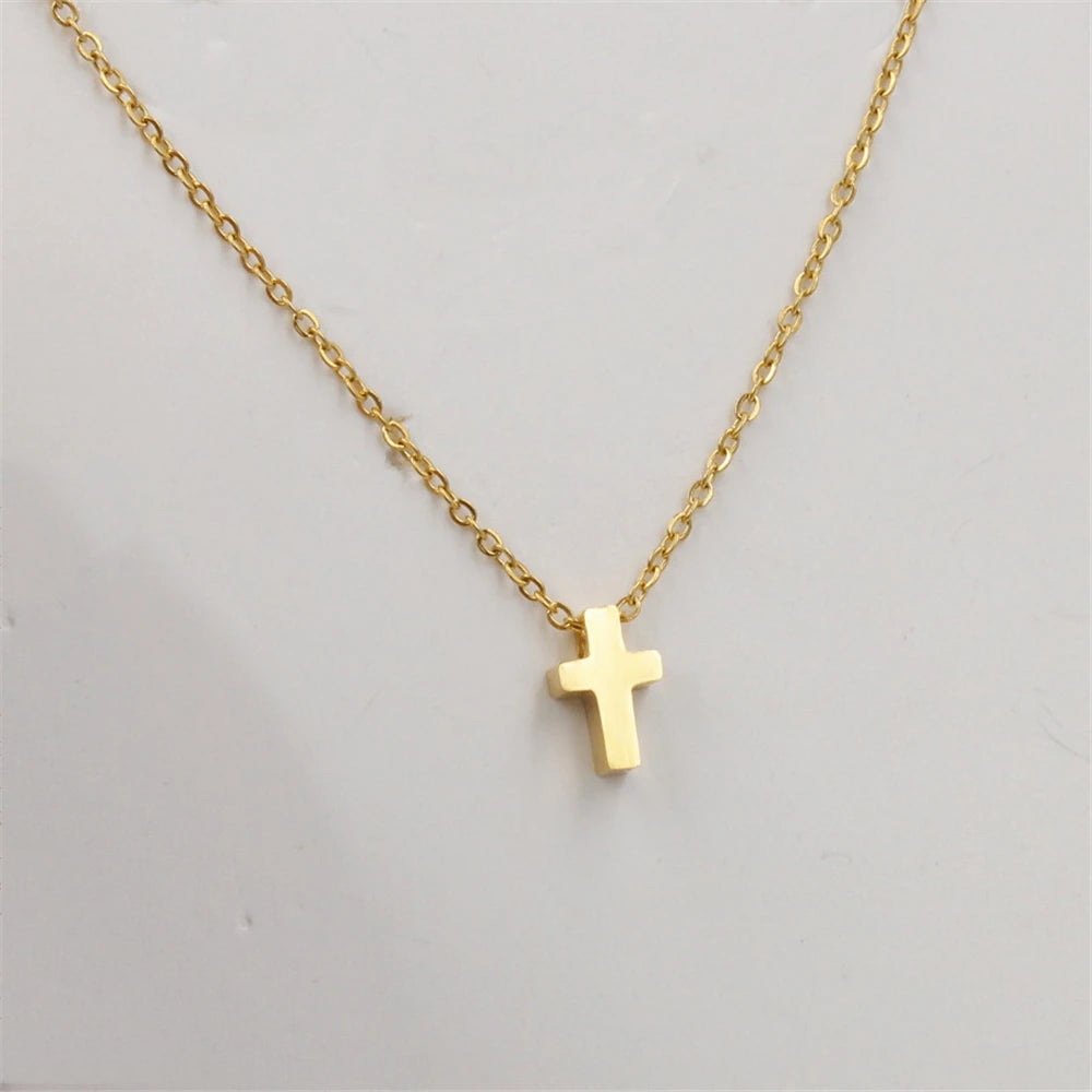 Cross Necklace
 For Women Female Gold Color Stainless Steel Small Cross Pendant Religious Jewelry Gift