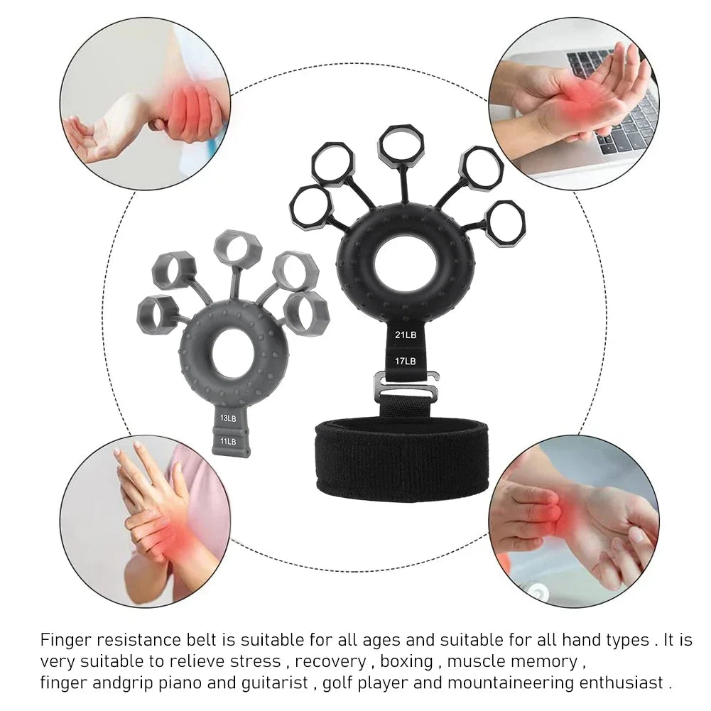 Silicone Adjustable Finger Extensor Exerciser Gripper Finger Strengthener with Wristband Hand Muscle Trainer for Climbing Guitar