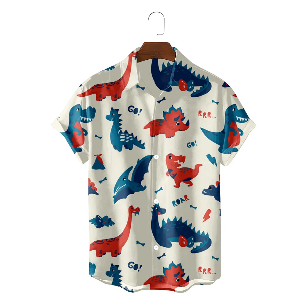 Cute Dinosaur 3d Print Shirts Men's Women's Hawaiian Shirts Men's Vocation Blouses Lapel Shirt Cuba Camisa Men's Clothing Animal