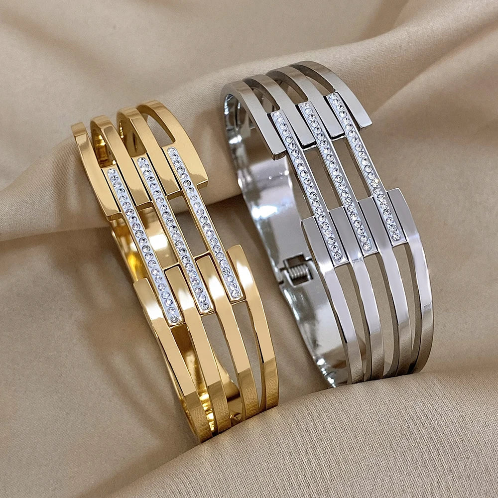 Bangles Bracelets
- S. Steel Bangles Bracelets for Women Gold Plated Metal Wide Bracelet Waterproof Jewelry