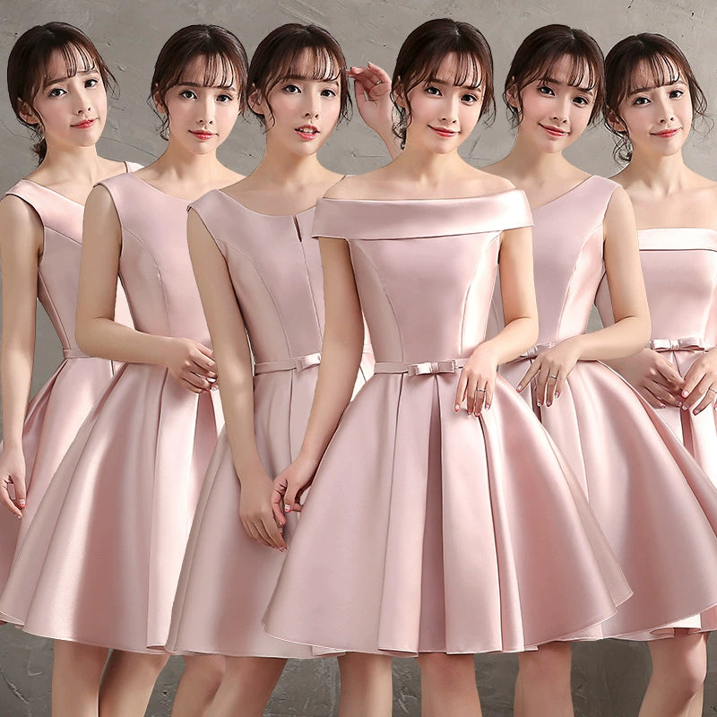 Pink Dress Satin off-Shoulder Slimming Bridesmaids