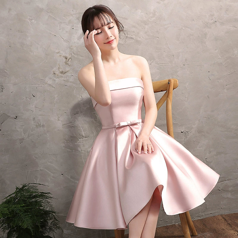 Pink Dress Satin off-Shoulder Slimming Bridesmaids