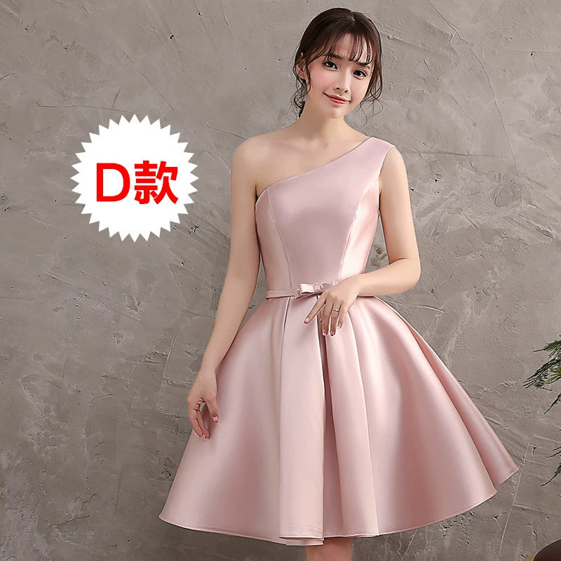 Pink Dress Satin off-Shoulder Slimming Bridesmaids