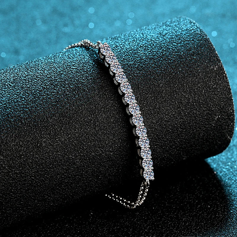 BRACELET-
- Moissanite Bracelet 18K White Gold Plated Sterling Silver D VVS1 Round Cut Lab Diamond Adjustable