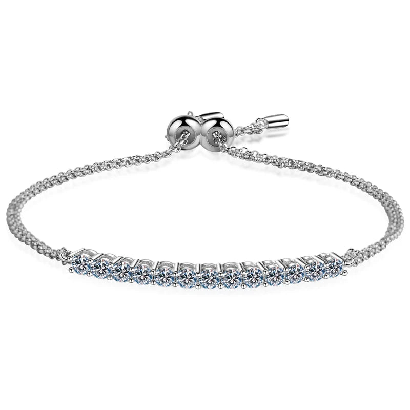 BRACELET-
- Moissanite Bracelet 18K White Gold Plated Sterling Silver D VVS1 Round Cut Lab Diamond Adjustable