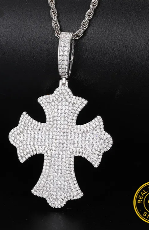 Unisex S925 Cross Pendant Necklace Iced Out Moissanite Gold Silver Color Charm Hip Hop Fine Jewelry