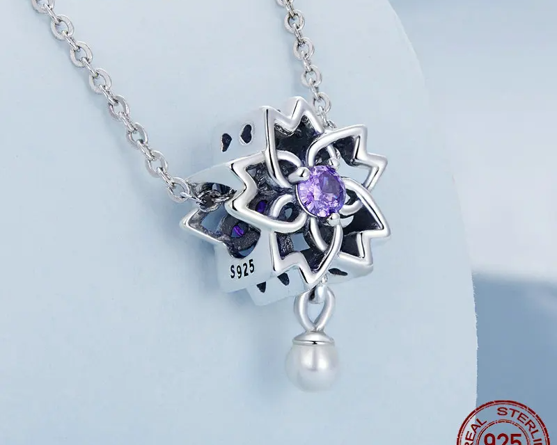 Purple Crystal Lotus
 925 Sterling Silver 
 Fit Original Bracelet Necklace