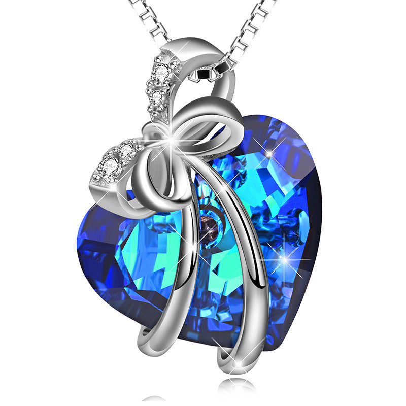 Fashion Blue Crystal Butterfly Heart Pendant Pendant