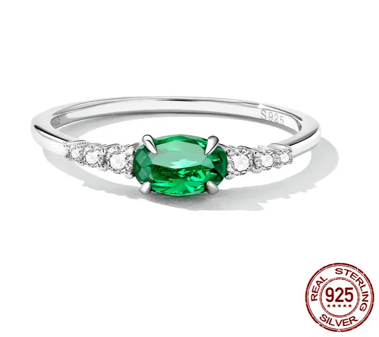 MALIA RING
 925 Sterling Silver Simple Gemstone Ring for Women Green Zirconium Ring Fine Jewelry Wedding Bridal Wedding Gift BSR265