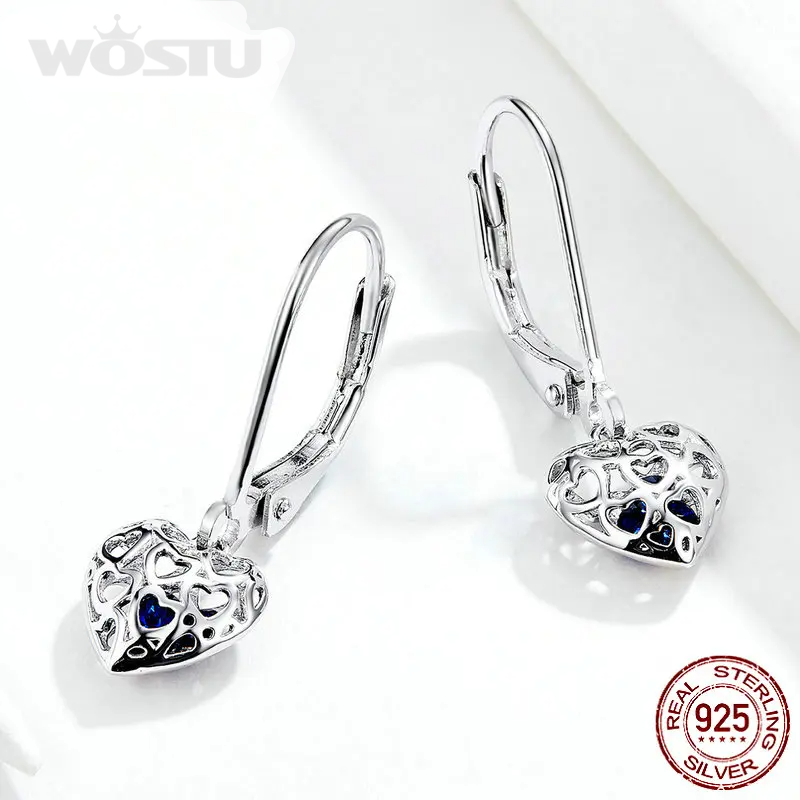 Heart Drop Earrings 
925 Sterling Silver