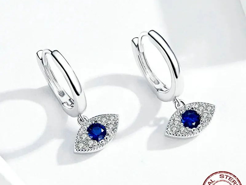 Blue Evil Eye Drop Earrings 
925 Sterling Silver