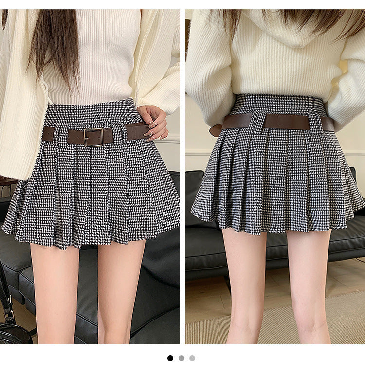 Retro Brown Houndstooth Design Hot Girl A- Line Skirt