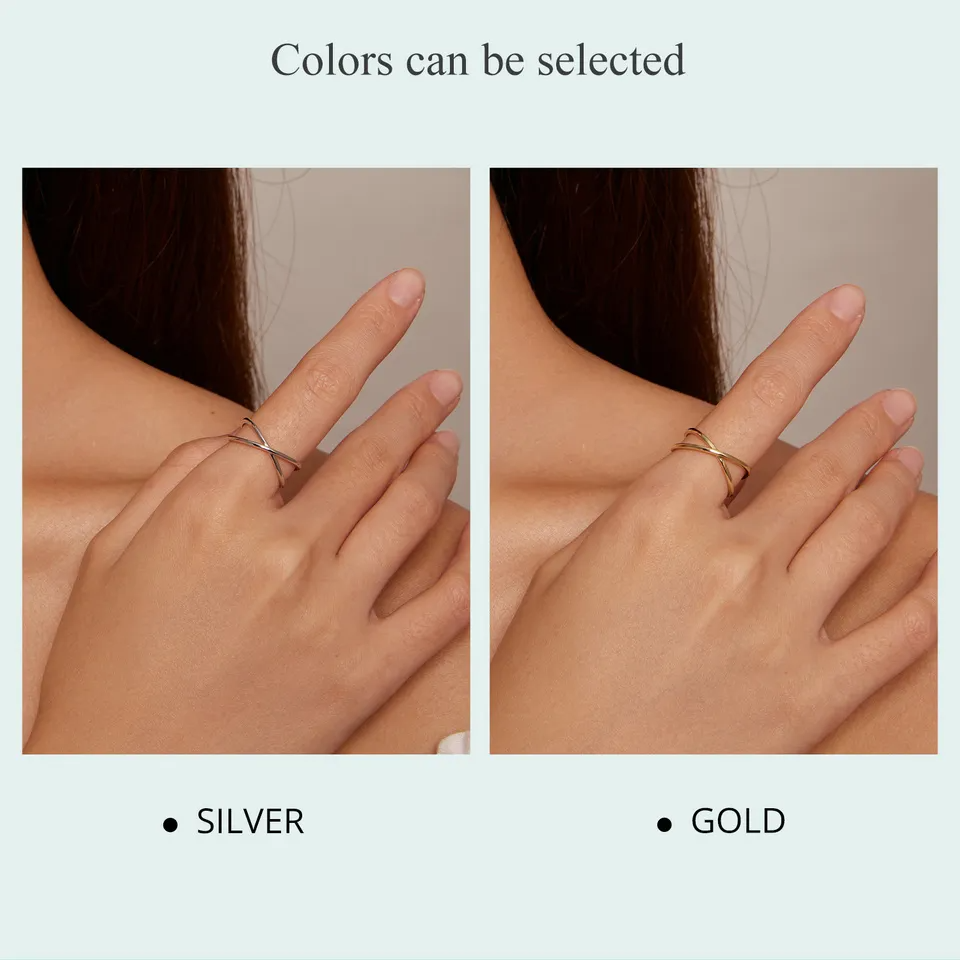 RING
 14K Gold Plated X Ring Dainty Minimalist 925 Sterling Silver Cross Ring for Women Promise Jewelry