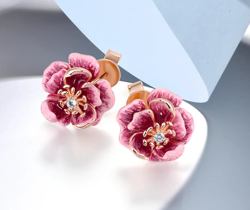 SPRING EARRING
Authentic 925 Sterling Silver Earrings For Women White CZ Pink Enamel Flower