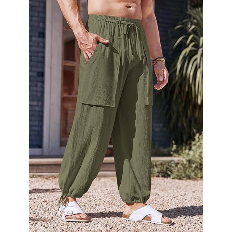 Summer Men's Multi-pocket Plus Size Cotton And Linen Casual Pants