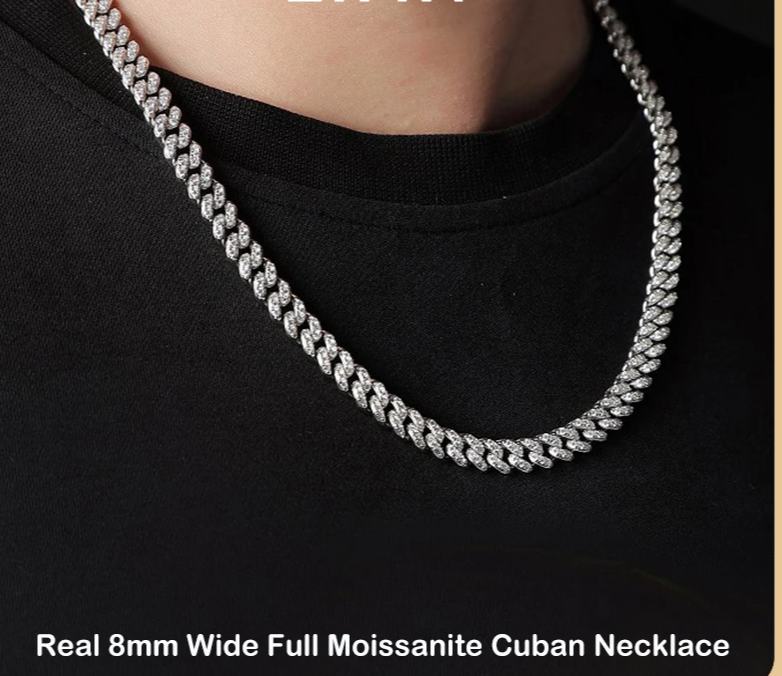 Natalie NECKLACE
 100% Real Full Moissanite Cuban Neck Chain Necklace for Men Women 8mm S925 Sterling Silver