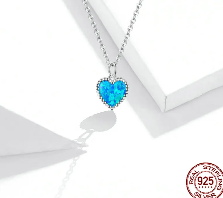 TALIA NECKLACE
 Deep Blue Heart Necklace for Women 925 Sterling Plated platinum Translucent opal Luxury Brand Jewelry 2020 Mode SCN413