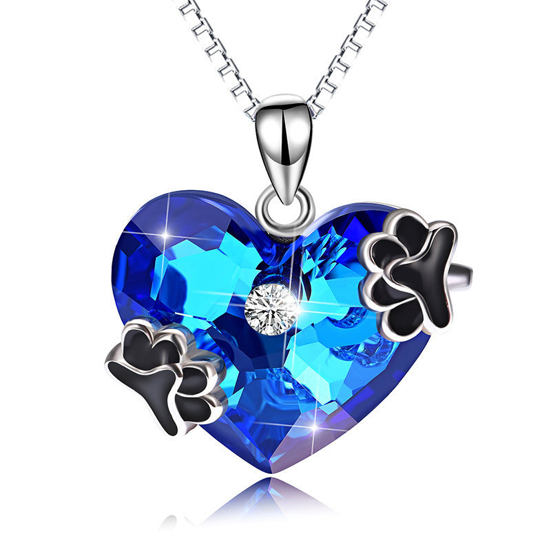 Fashion Blue Crystal Butterfly Heart Pendant Pendant