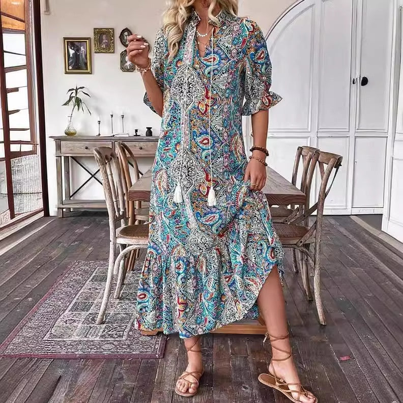 European And American Leisure Paisley Print Dress