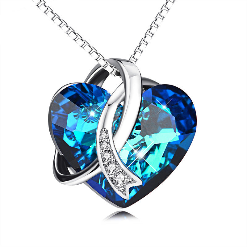 Fashion Blue Crystal Butterfly Heart Pendant Pendant