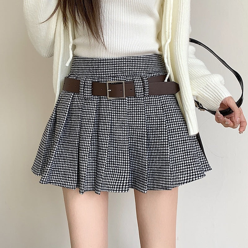 Retro Brown Houndstooth Design Hot Girl A- Line Skirt