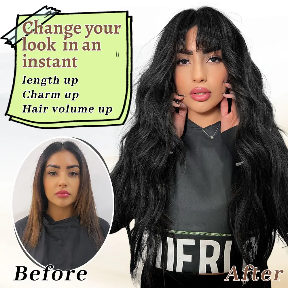 WIG
- With Bangs Long Curly Wavy Ombre Wig with Dark Roots Heat Resistant Synthetic Ombre Wigs for Women Daily Party Use