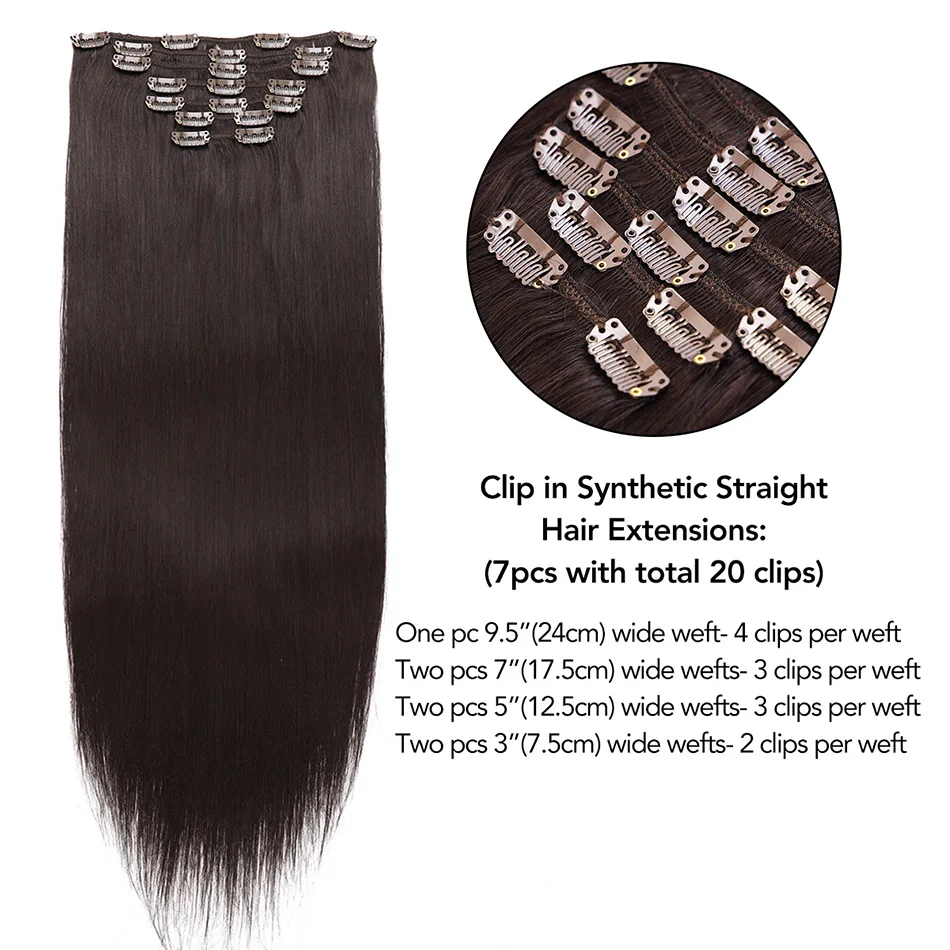 Hair Extensions 
Synthetic Long Clip-in Hair Extentions 20 Clips 24Inches 7/Pcs/Set Straight Natural 
Black Brown Blond Color For Women RYLAI