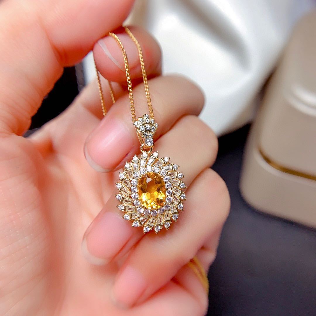 Fashion Silver Inlay Citrine Suit Female Ring Pendant