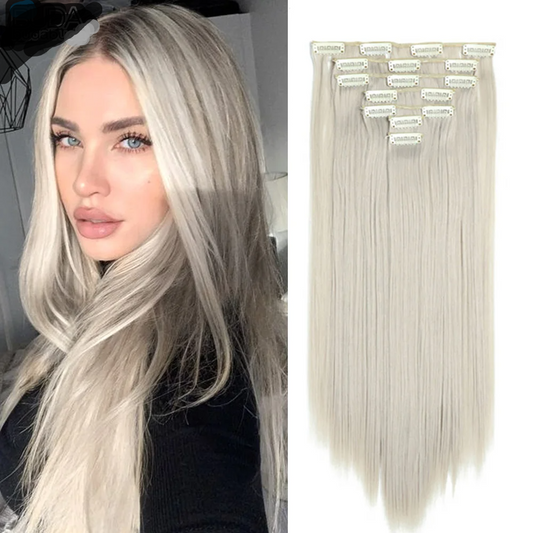 Hair Extensions
22Inch Synthetic Long Straight Clip In - 16 Clips For Women 
Fake False Hair Pieces Ombre Black Blonde Styling Hair