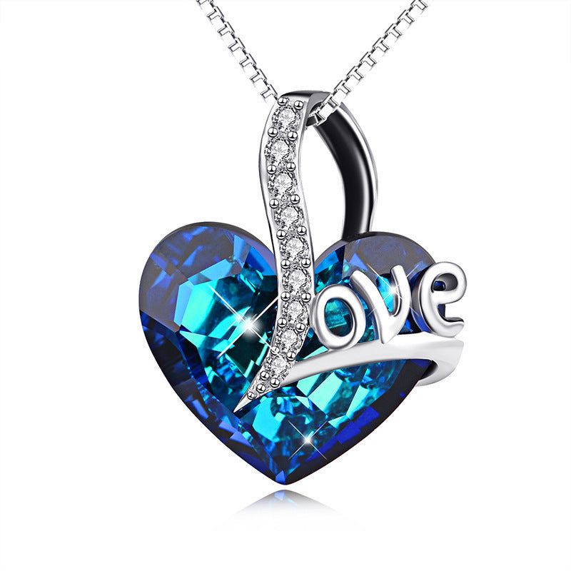 Fashion Blue Crystal Butterfly Heart Pendant Pendant