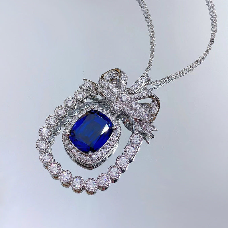 Silver Necklace Sapphire Pendant Female