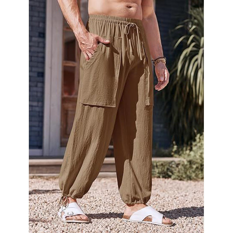 Summer Men's Multi-pocket Plus Size Cotton And Linen Casual Pants