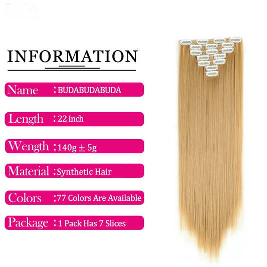 Hair Extensions
22Inch Synthetic Long Straight Clip In - 16 Clips For Women 
Fake False Hair Pieces Ombre Black Blonde Styling Hair