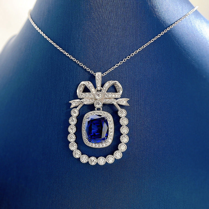 Silver Necklace Sapphire Pendant Female