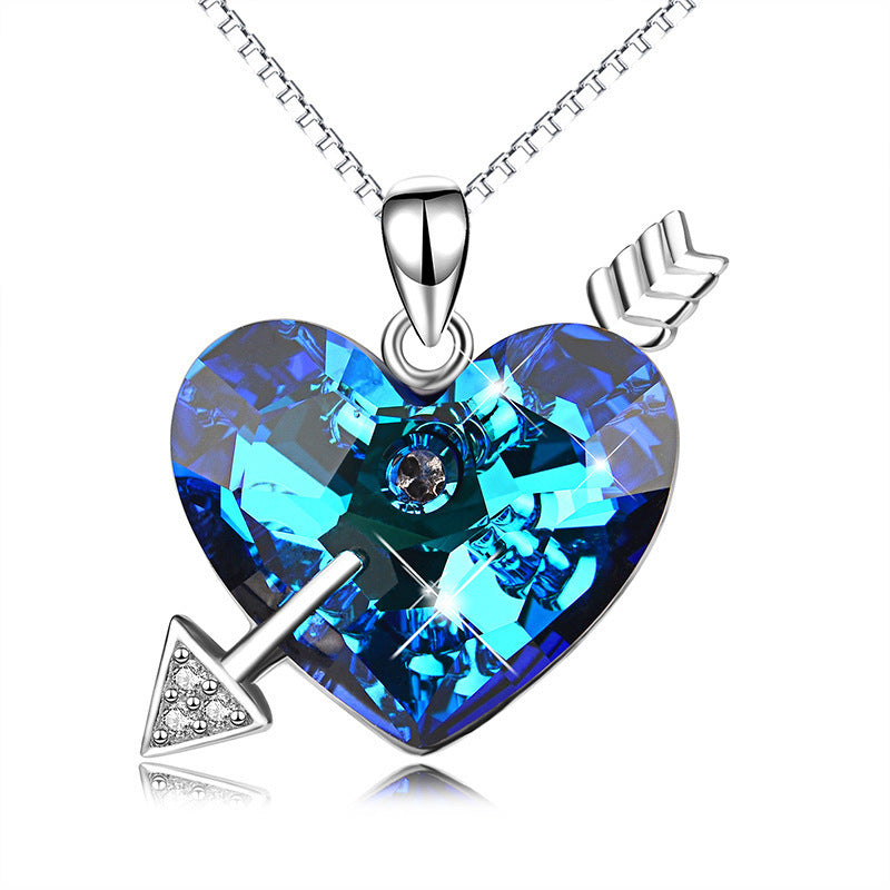 Fashion Blue Crystal Butterfly Heart Pendant Pendant