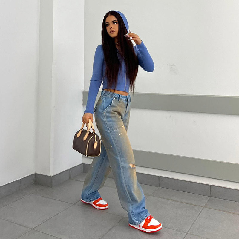 Loose Straight Fashion Street Denim Trousers For Women