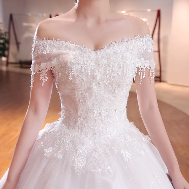 Shoulder-to-shoulder Wedding Dress Bridal Lace Plus Size Thin Shoulder Wedding Dress