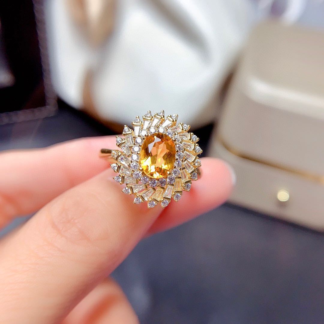 Fashion Silver Inlay Citrine Suit Female Ring Pendant