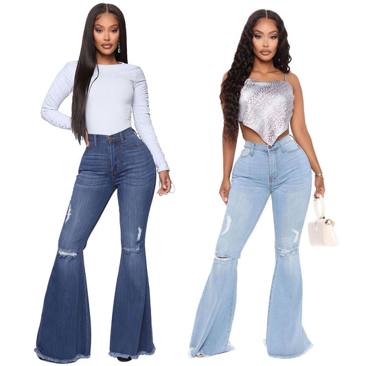 Women's Knee Hole Denim Flared Pants