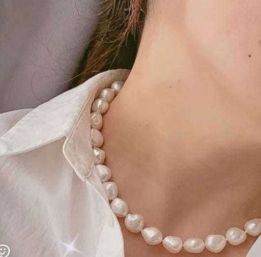 Natural Large Particle White Colorful Shaped Baroque Freshwater Pearl Necklace