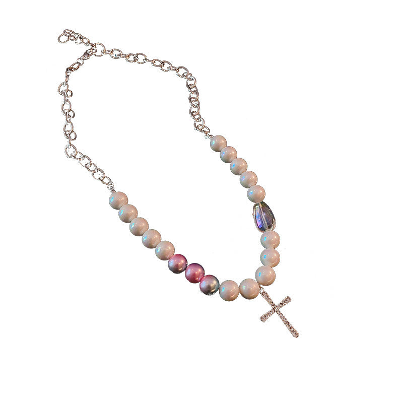 Diamond Cross Pearl Necklace