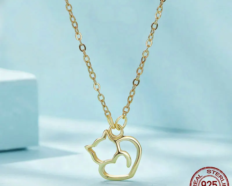 Hollow Cat Pendant Necklace -S925 silver -
For Women Rose Gold Animal Charms Necklace