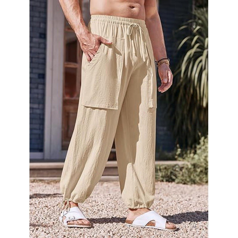 Summer Men's Multi-pocket Plus Size Cotton And Linen Casual Pants